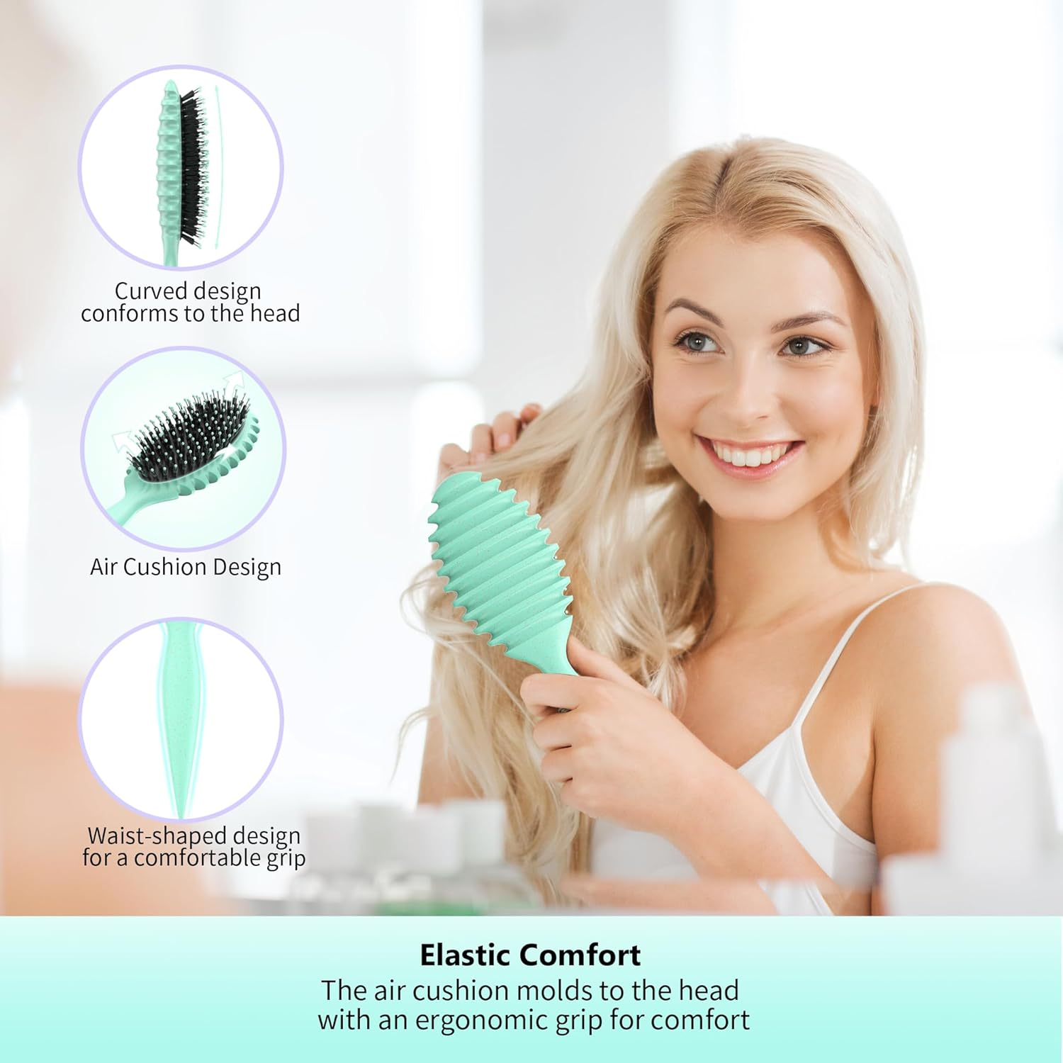 Tofitter Curl Hair Brush &ndash; Anti-Static Detangling Comb for Wet & Dry Hair, Reduces Tangles & Hair Pulling, Ergonomic Handle, Suitable for All Hair Types（Green) image number 1