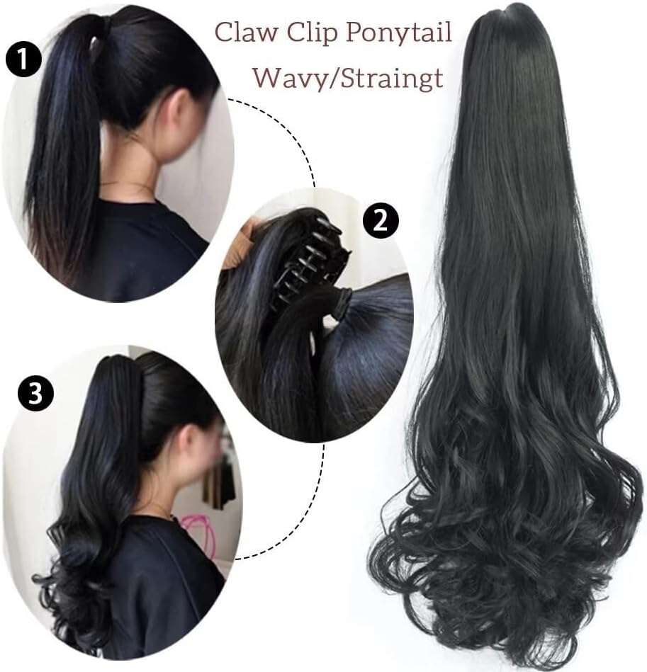 20In Long Wavy Dark Brown Hair Extension, Clip-In Synthetic Curly Hairpiece, Heat Resistant Fibre for Women, Natural Looking Volume and Length