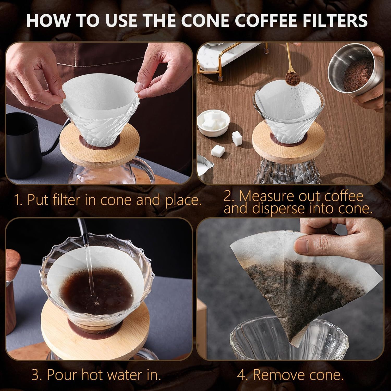 Coffee Filter Papers,Joogee 100Pcs Coffee Filter Disposable Unbleached Compatible with Size 02 Filter Papers Compatible for Coffee Dripper & Pour over Coffee Maker, 3-4 Cups