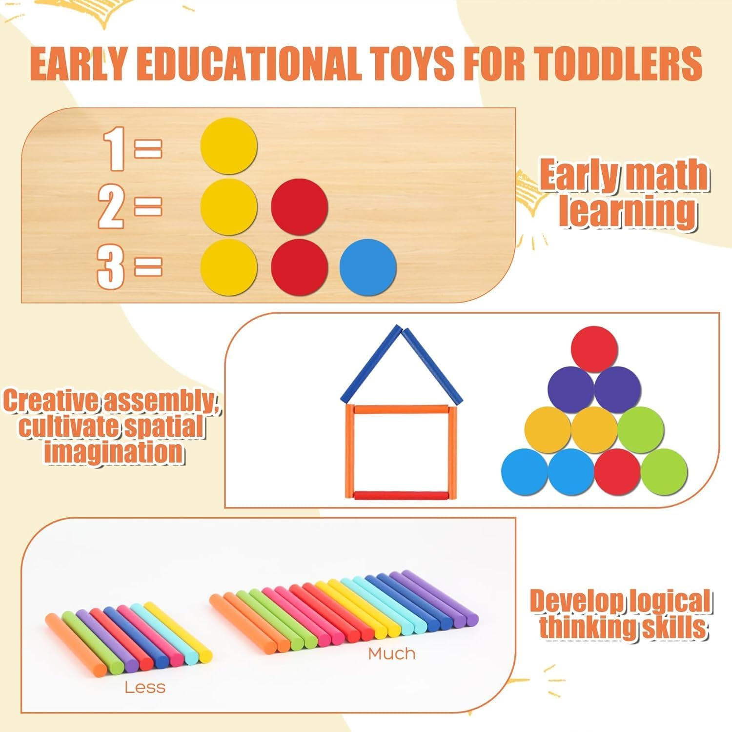 TUNJEJINY Montessori Toys for 1-3 Year Old, Dual Play Wooden Color Sorting Toys Preschool Learning Activities, Fine Motor Sensory Matching Games for Toddlers 3-5 Girl Boy Gifts image number 5