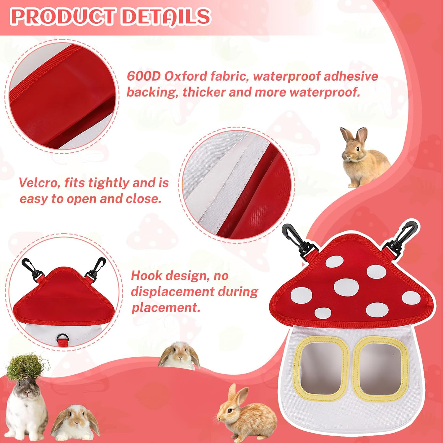 Hay Bag Guinea Pigs, Dellyy Rabbit Food Bag, Hay Bag, Guinea Pigs, Small Animal Feeder, for Rabbit, Chinchilla, Hamster, Small Animals, with 2 Windows (White, 2)