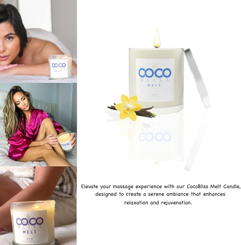 Coco Bliss Melt - Massage Candle Natural Coconut Moisturizing Body Oil Candles for Women, Men & Romantic Couples | Body Essential Oil Candle Vanilla Scent, Vitamin E Almond Oil, Cocoa Butter - 8Oz image number 4
