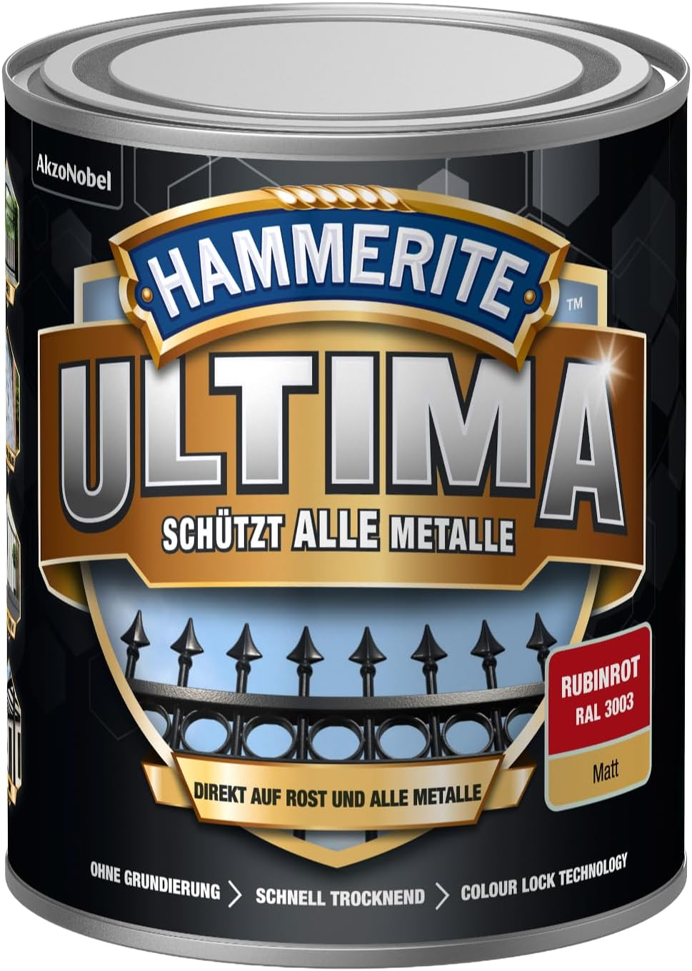 Hammerite Ultima Matt, Metal Protective Paint, High-Quality Protective Paint for All Metals Outdoors, Traffic Grey RAL 7042, 750 Ml