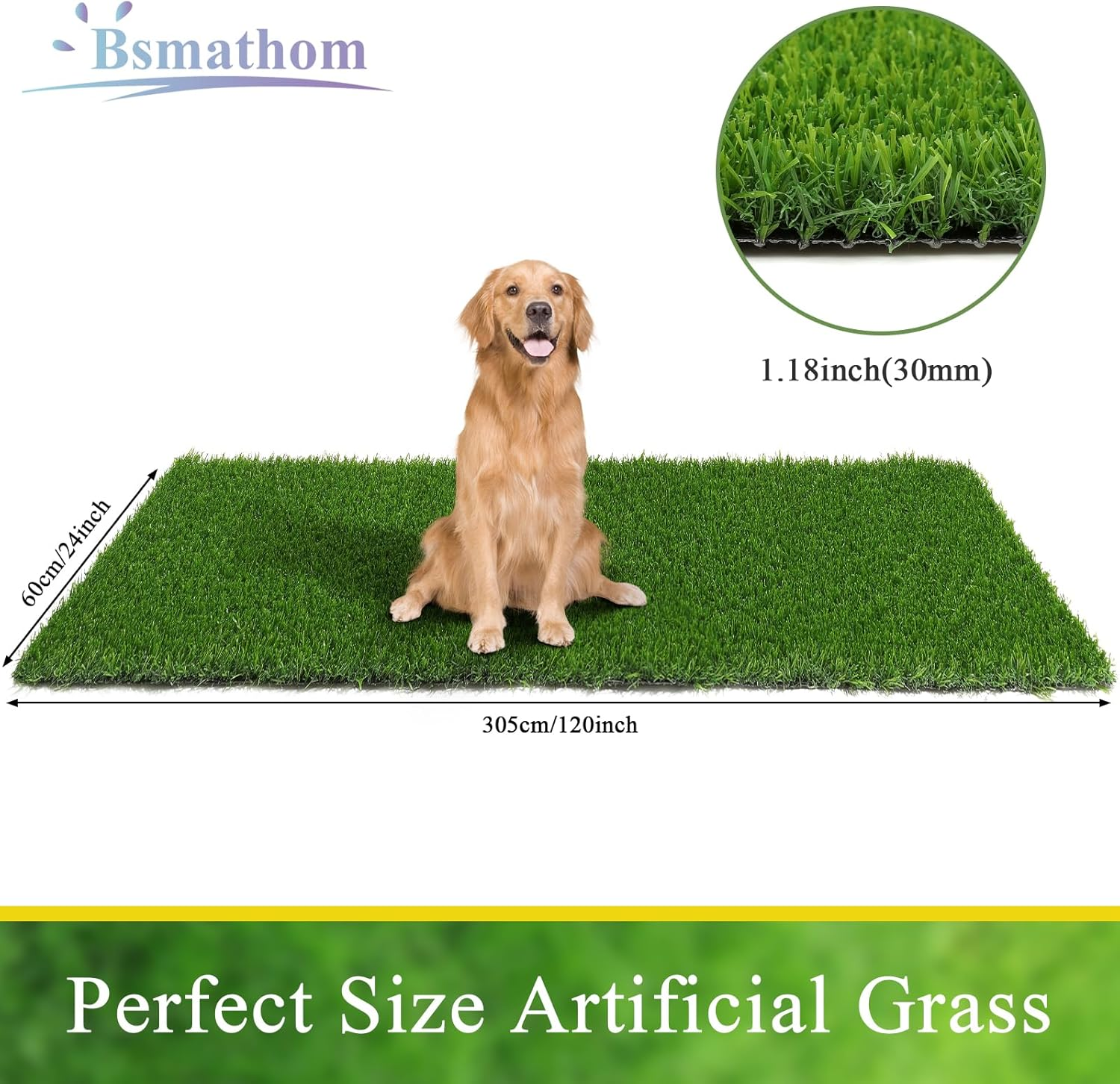 Bsmathom Artificial Grass Turf, 2X10Ft Synthetic Lawn for Indoor Outdoor, Fake Grass Turf for Balcony Garden Lawn Landscape image number 4