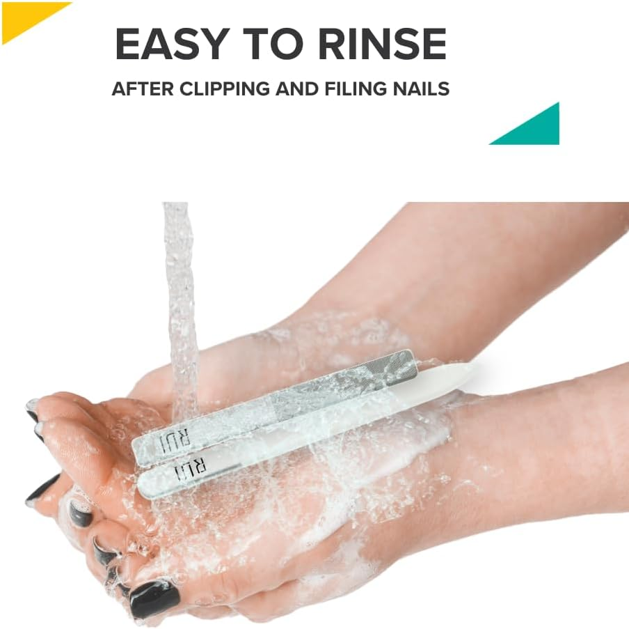 Rui Smiths Carbonconscious Glass Nail File & Nano Glass Buffer Set for Shiny Manicure Grooming - Reusable, Comes with Protective Cases image number 2