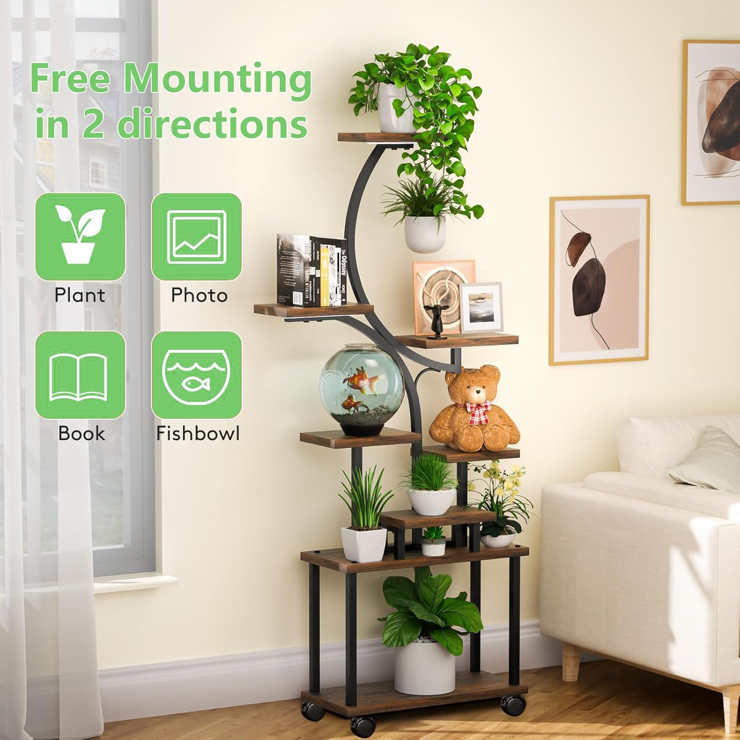 157Cm Plant Stand Indoor, 8-Tiered Indoor Plant Shelf with Grow Lights Can Hold a Variety of Indoor Plants, S-Shaped Plant Stand Display Stand, Suitable for Bedroom, Terrace, Living Room, image number 3