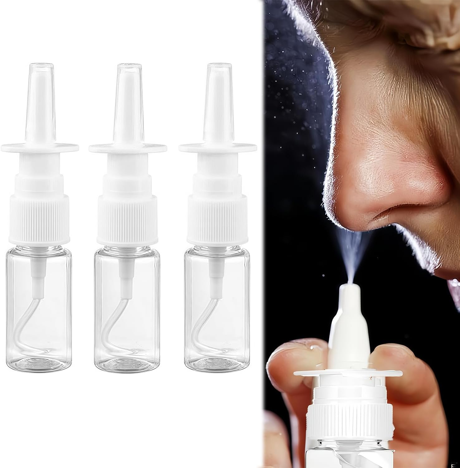 Ezranova 3 Pcs 10Ml Empty Nasal Spray Bottles, Fine Mist Sprayer for Saline Solution, Essential Oils, Rhinitis Care & Travel, Refillable Leak-Proof Container image number 3