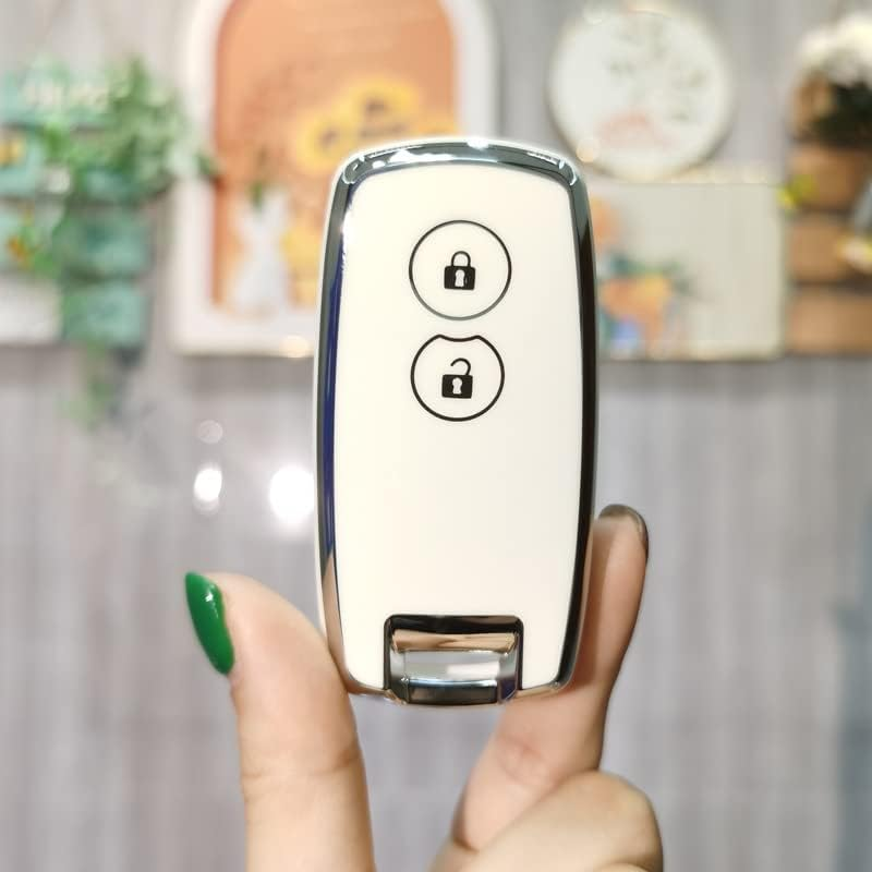 KUNIO Car Key Fob Cover Case Fit for Suzuki Swift SX4 Grand Vitara XL-7 SCORSS Key Protective Cover Keychain TPU Key Holder Car Accessory 2 Buttons B White