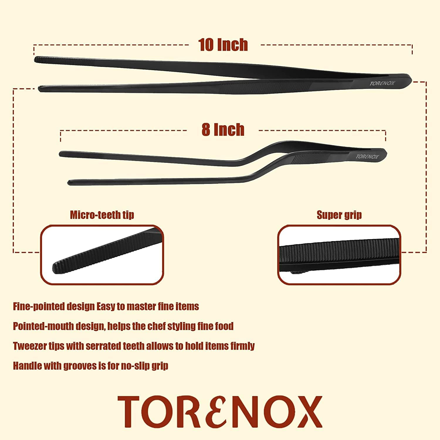 Kitchen Tweezers 10 Inch Straight and 8 Inch Offset - Culinary Precision Tongs Professional Kitchen Long Tweezers Set of 2 Pieces - BBQ, Plating, Multi-Use image number 6