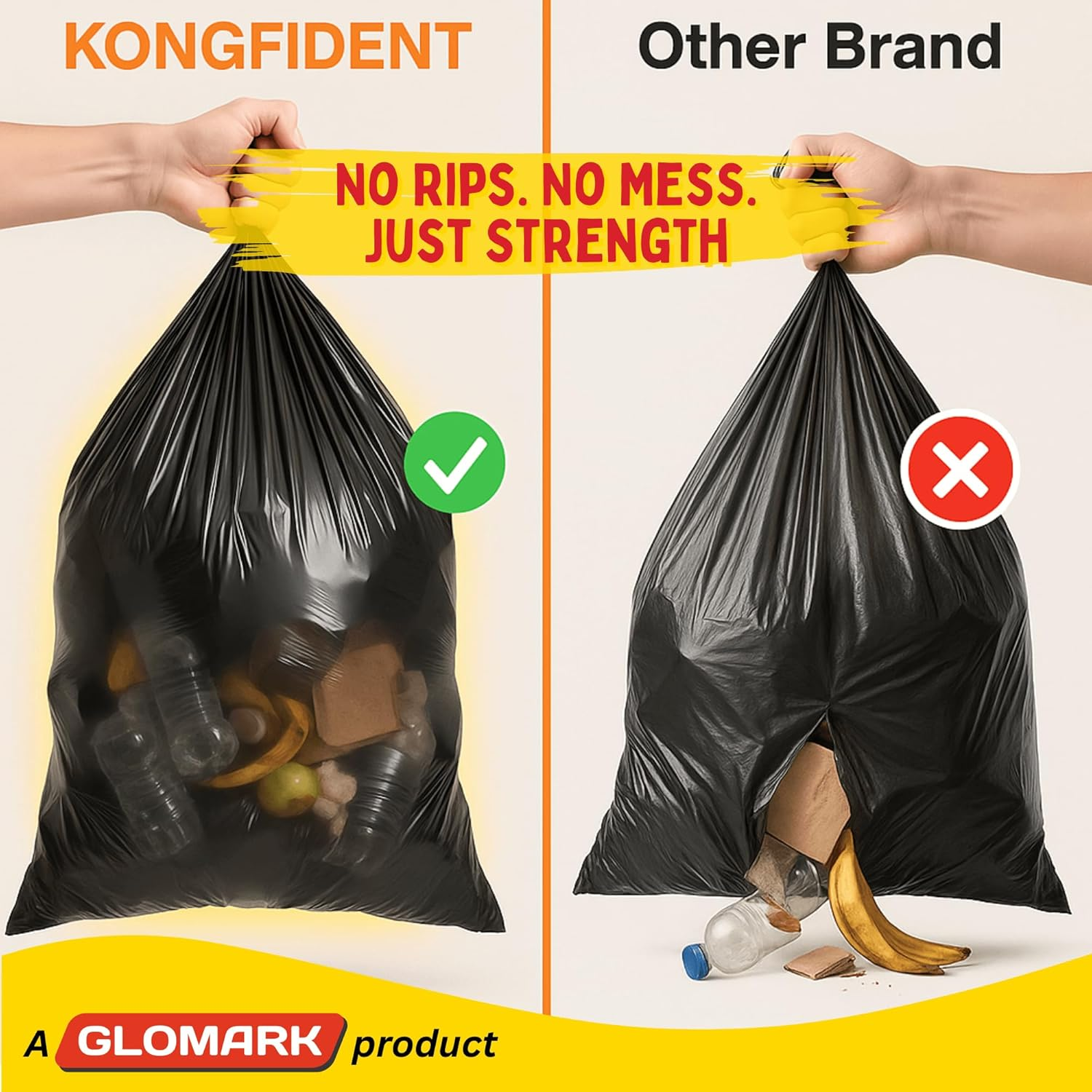 54L Heavy Duty Garbage Bags, 100 Bags Value Pack, Extra Strong Multipurpose Rubbish Bags, L Size Fits 54L Trash Bin image number 4