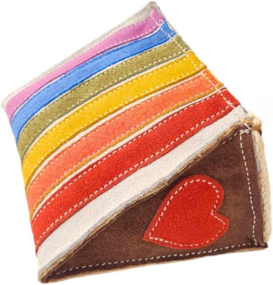 Rainbow Suede Dog Toy with Heart Design, 14X8X11 Cm, Buffalo Leather and Jute Dog Toy Puppy Teething Toy Fetch Toy Tug Toy Handmade Safe Pet Toy Ethical image number 1