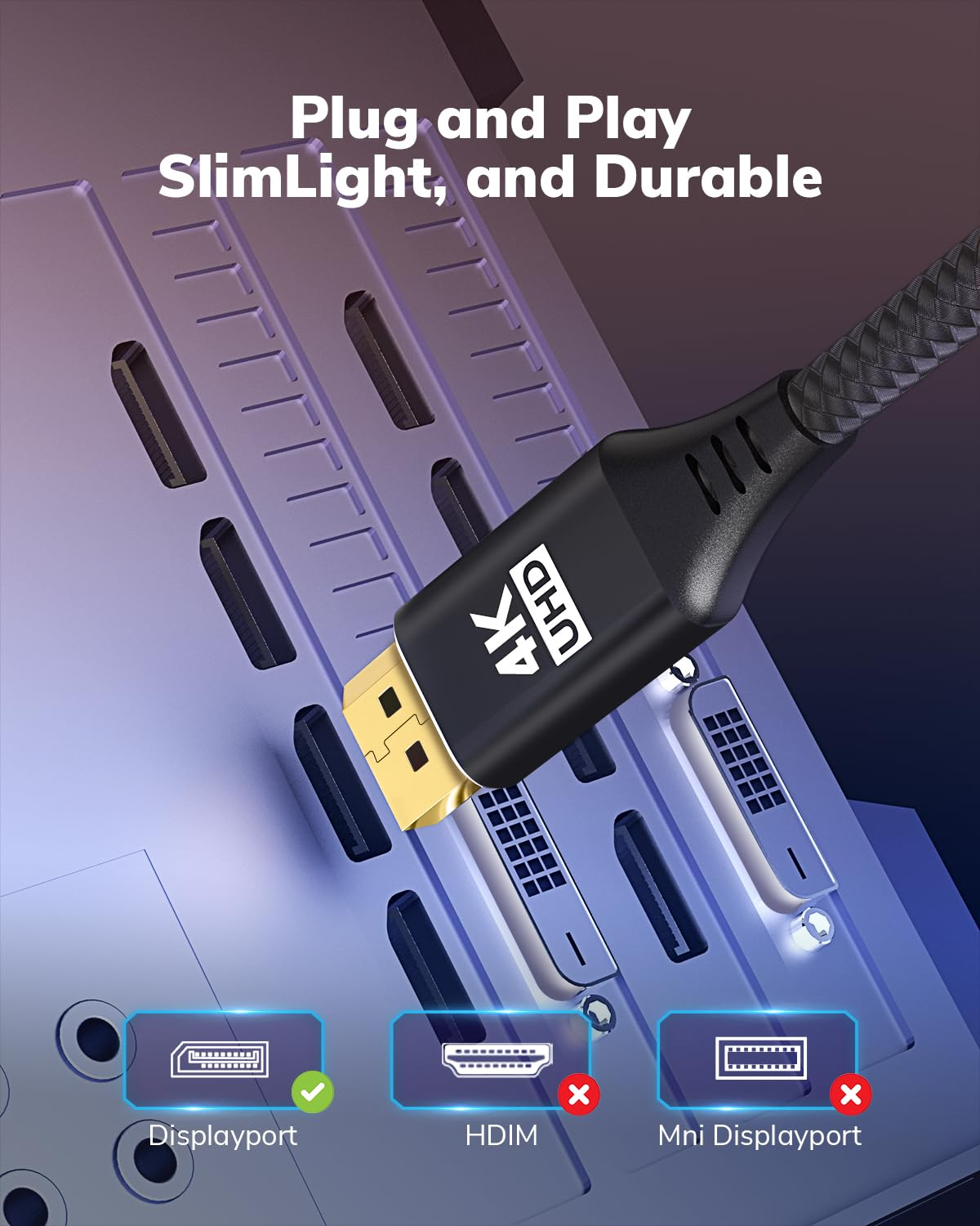 4K Displayport to Mini HDMI Cable 3FT, DP to Mini HDMI Male Video UHD 1440P/2K@120Hz,4K@30 Nylon DP to Mini HDMI Uni-Directional Cord for Dell, Desktop, AMD, NVIDIA, Lenovo, HP, Thinkpad image number 5