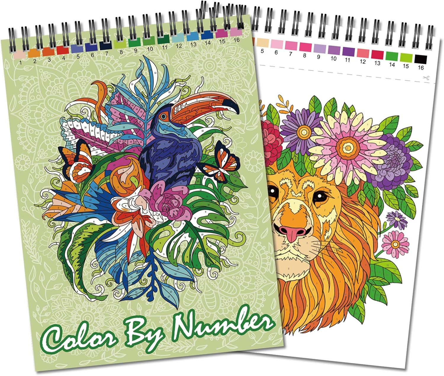 Jadeso Colour by Numbers Adult Colouring Book, Colouring Book for Adult Relaxation, Adult Colouring Book for Women, 30 Pages of Flower Patterns with Top Spiral Bound, Colour by Numbers for Adults, A4 Size with Cardboard