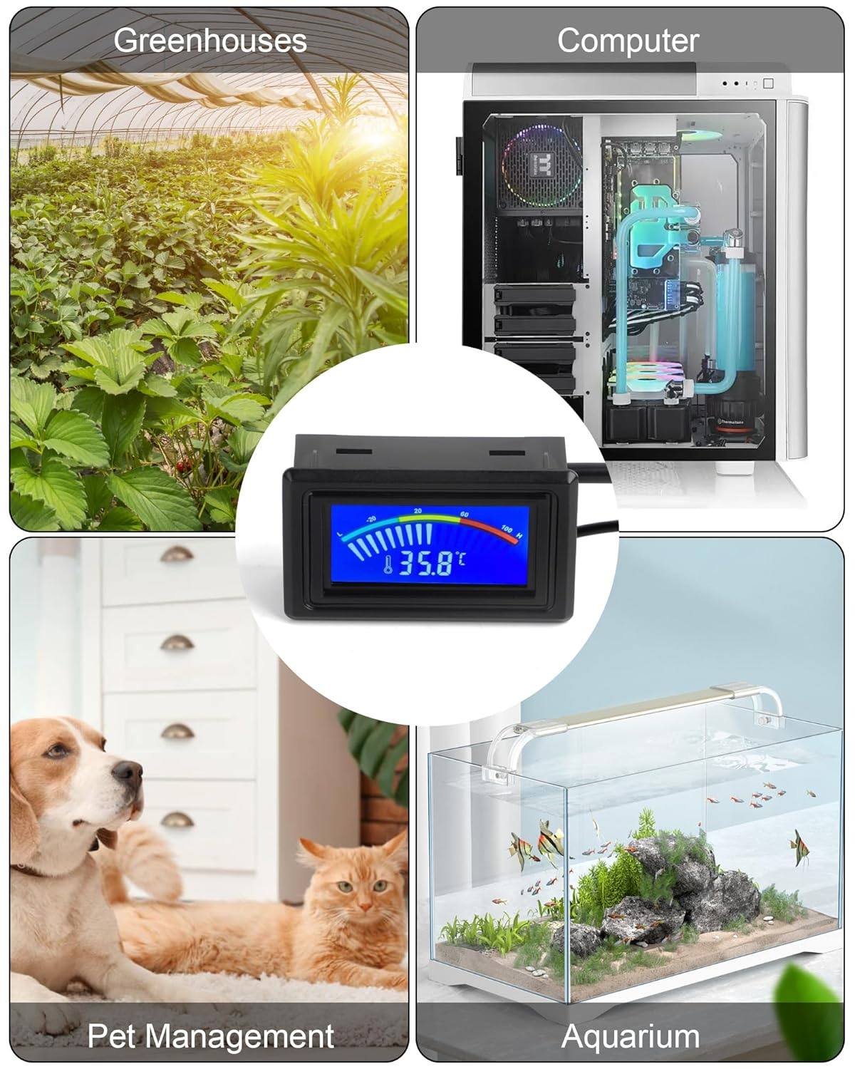 Keynice Digital Thermometer, Indoor Temperature Monitor, Temperature Sensor USB Power Supply, Fahrenheit Degree and Degrees Celsius with Backlight LCD Display for Home, Greenhouse and Aquarium-Black image number 2