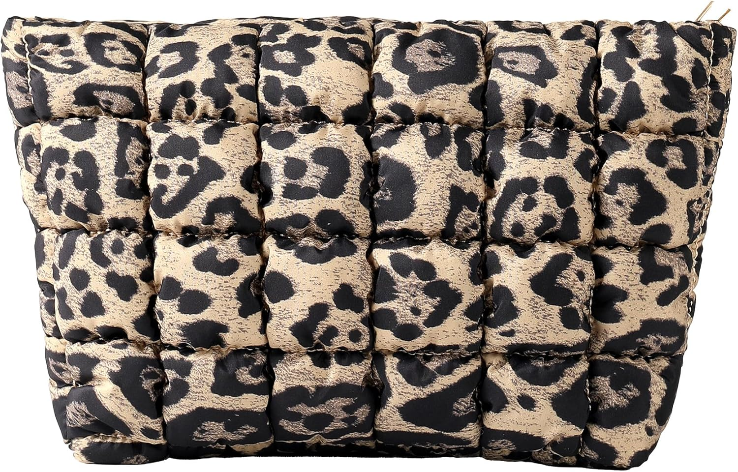 Puffy Quilted Makeup Bag, Travel Cosmetic Bag for Women, Toiletry Organizer Pouch, Clutch (Brown Leopard) - Blue image number 6