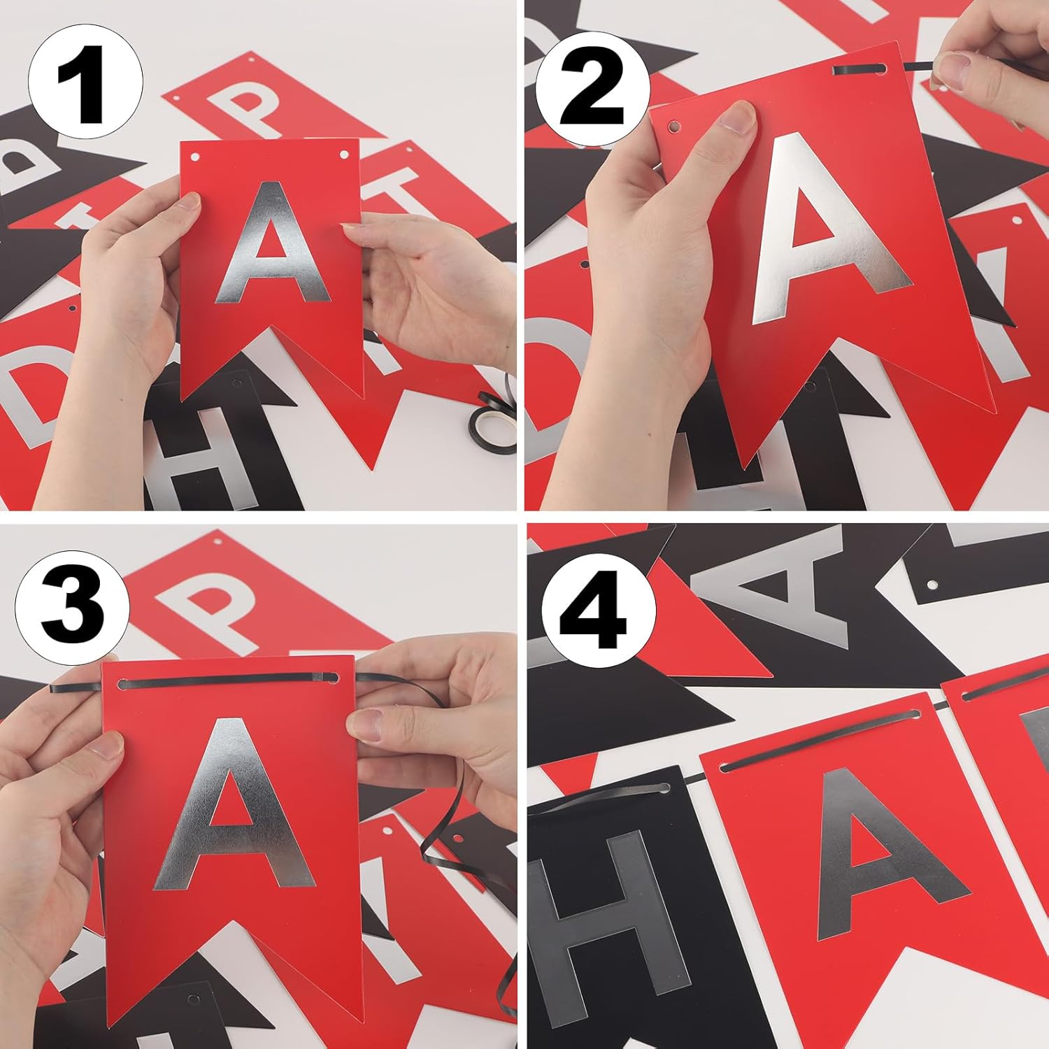 Gosknor Happy Birthday Banner Sign, Red and Black Birthday Decorations Silver Hot Stamping Fishtail Flag Party Decorations Photo Backdrop Party Supplies for Boys Girls Men Women image number 5