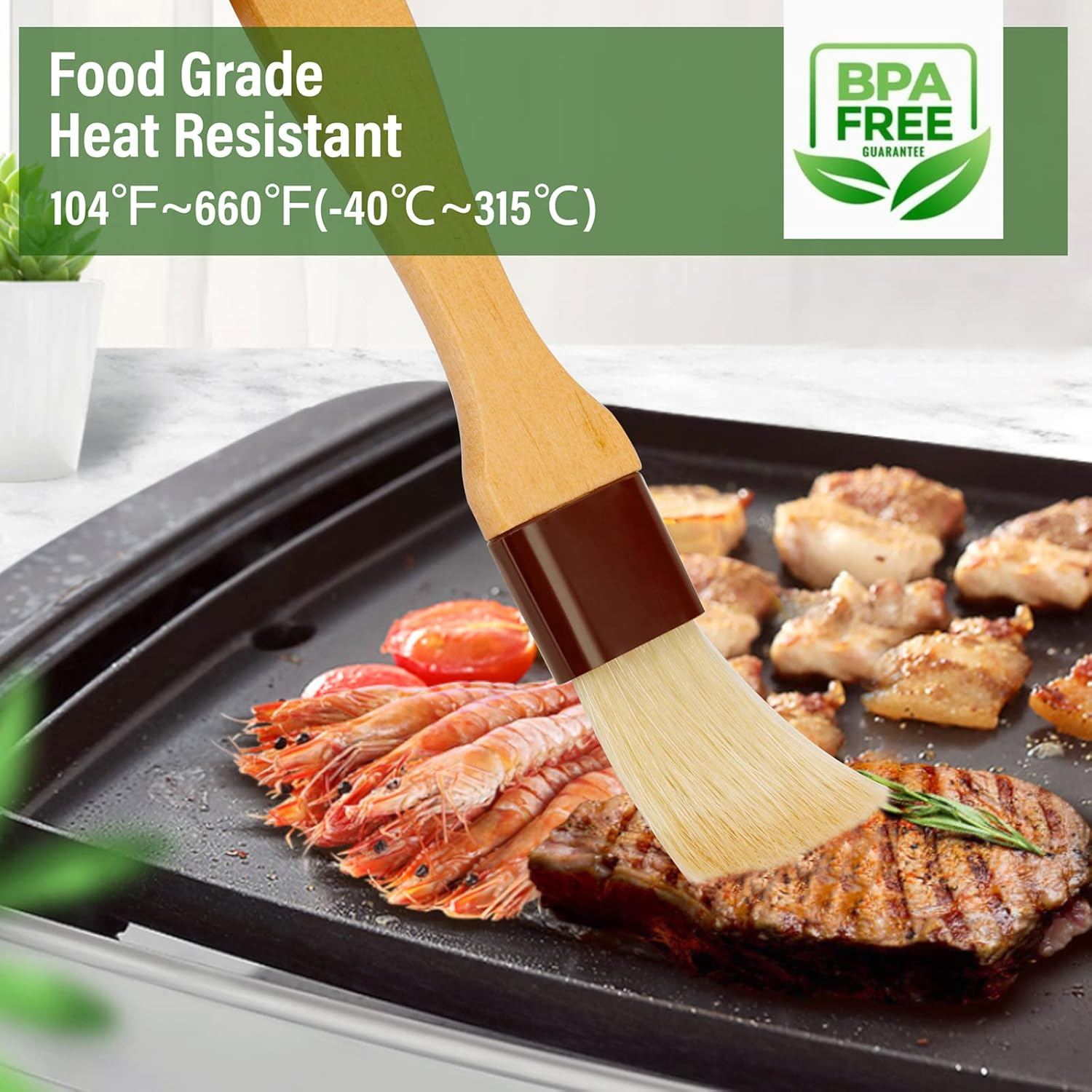 Pastry Brush-Basting Brush for Cooking,2 Pc Boar Bristles Food Brush for Bbq,Beech Wooden Handle Butter Brush for Baking/Spreading Marinade/Sauce/Oil/Egg/Kitchen Brushes for Cooking(1 &1 1/2 Inch) image number 2