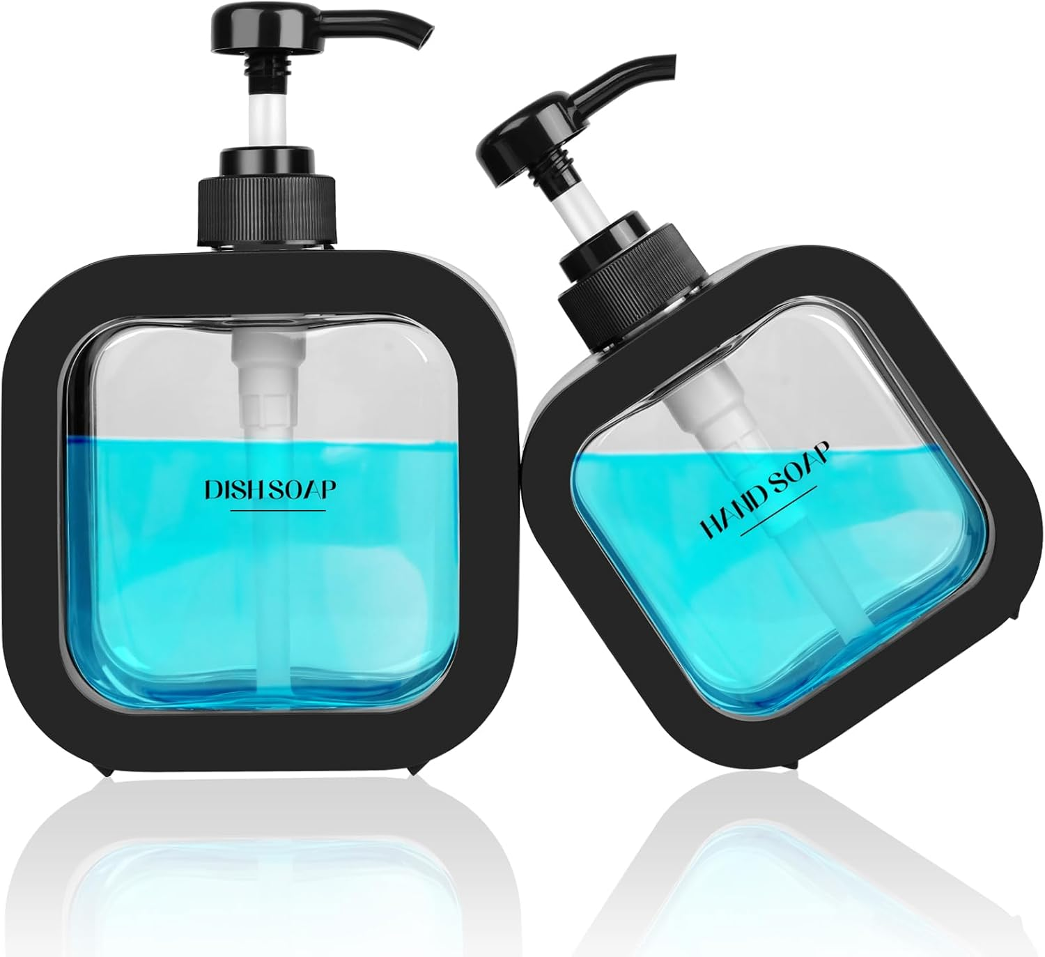 Richenda Hand Soap Dispenser Bathroom, Modern Dish Soap Dispenser for Kitchen Sink, Small Plastic Soap Dispenser for Body Wash, Shampoo, Hand Sanitizer, Lotion Dispenser-500Ml/500Ml - Black