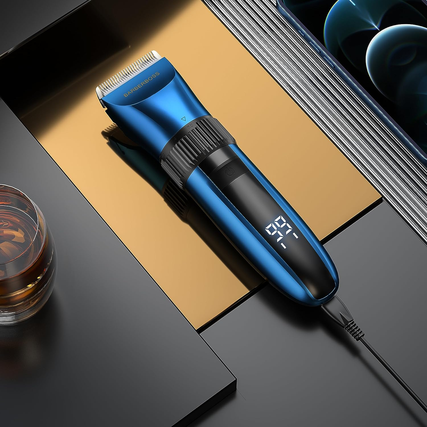 Barberboss Wireless Self Sharpening Beard and Hair Trimmer Waterproof with Ceramic Blades LED Display Quick Charge and 8 Color Comb Attachments QR-2082 image number 1