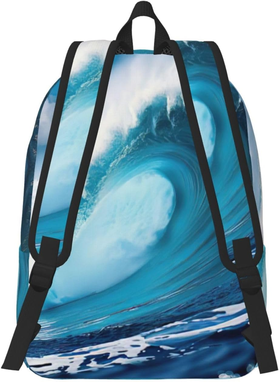 DRTGEDS Big Ocean Wave Hd Canvas Backpack for Men Women,Casual Rucksack Backpack, Laptop College Hiking Travel Bag image number 5