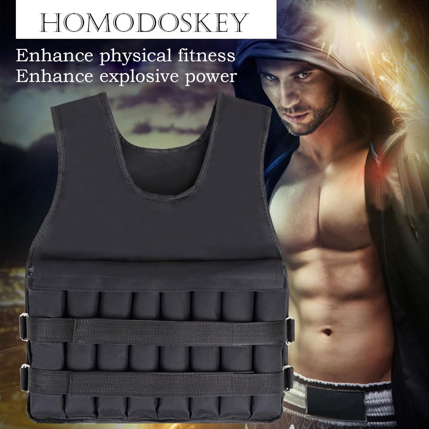 Adjustable Weighted Vest for Women Men 5Kg 8Kg 10Kg 15Kg 20Kg, Weight Workout Vest for Strength Training, Running, Fitness, Walking, Weight Loss, Training, Weightloss - 10Kg-Black image number 2