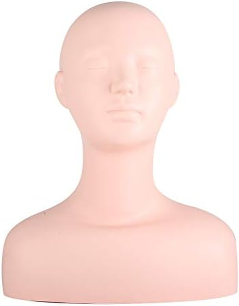 Mannequin Head, 21.3In PVC Manikin Head Mannequins with Shoulder Life Size Multi Function Soft Mannequin Head Model for Makeup, Hairdressers, Massage Practice, Eyelash Extensions image number 3