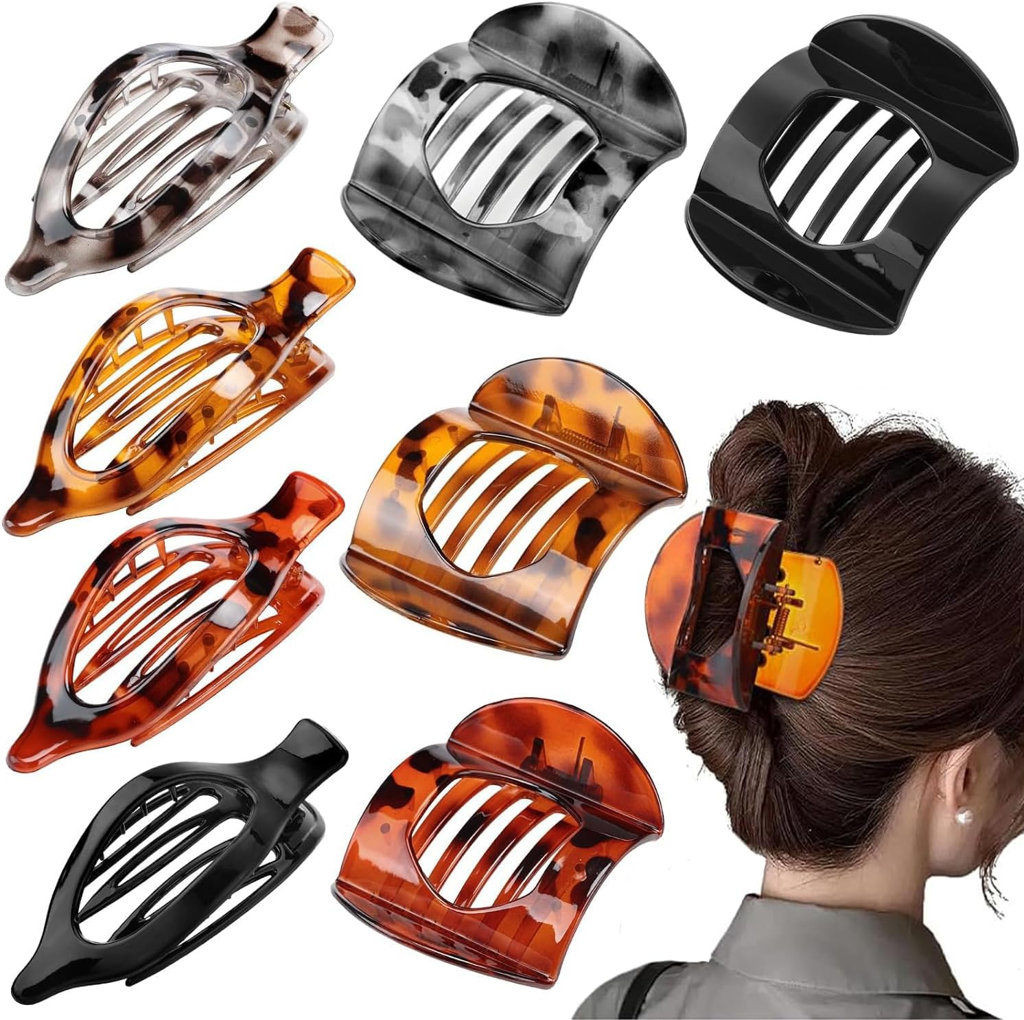Women'S Hair Clip, Pack of 8, Flat Hair Clip, Claw Clip, Strong Hold & Non-Slip, Large Flat Claw Clip, Hair Clip for Inserting for Thick and Thin Hair image number 4