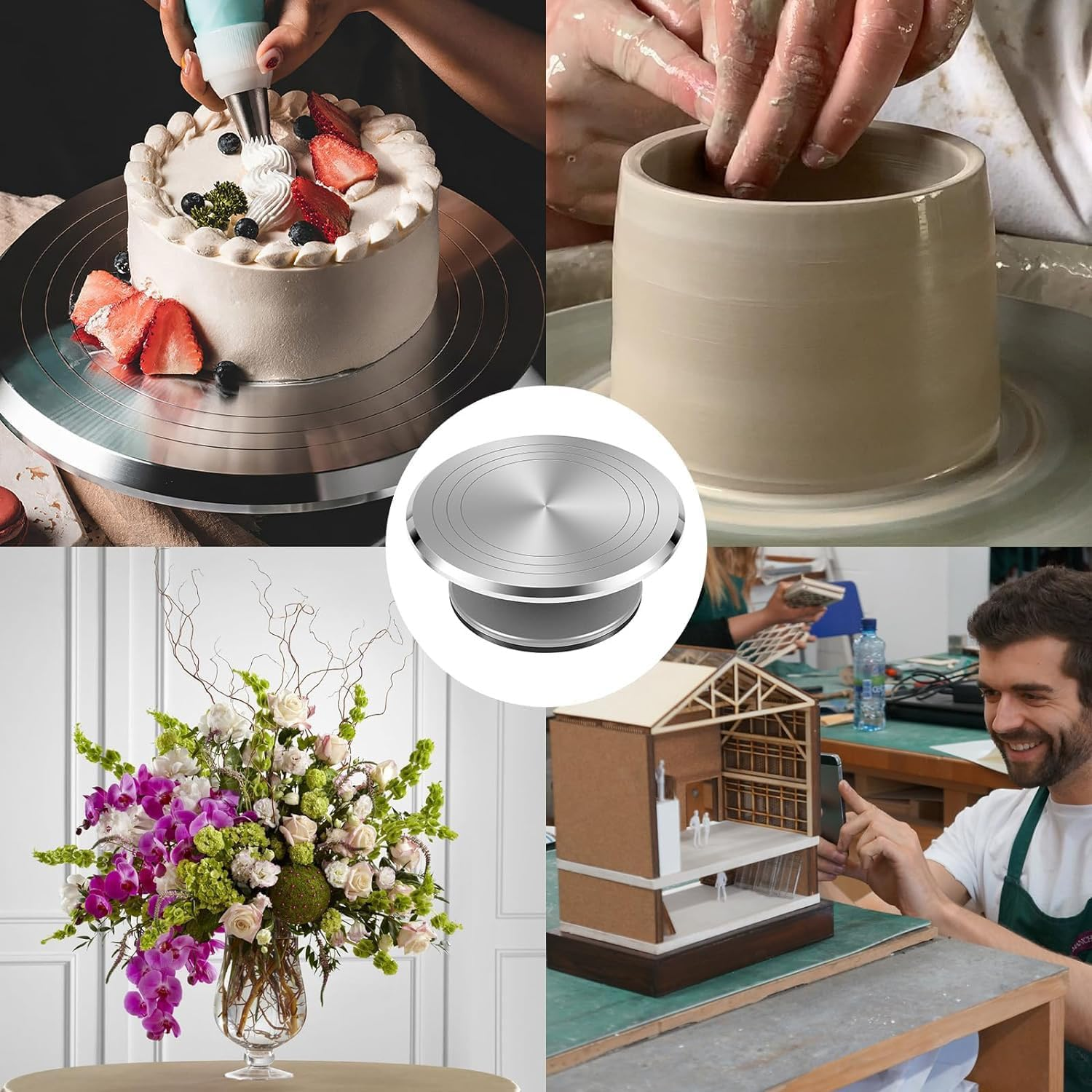 Large 10" Sculpting Pottery Wheel - Heavy Duty All Metal Construction & Turntable with Ball Bearings, Easy Rotation Cake Mounting Table, Aluminum Alloy Baking Ceramic Clay Sculpture Tool Turntable image number 2