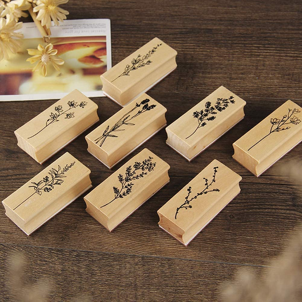 8Pcs Large Size Wood Rubber Stamp DIY Diary Scrapbook Stamp Set Fresh Nature Flower Plants Patterns for Card Making, DIY Crafts, Scrapbooking Supplies image number 3