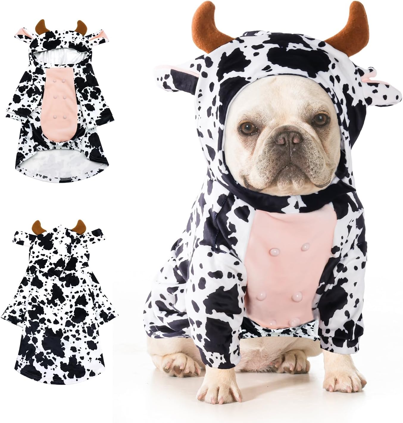 NACOCO Dog Halloween Cow Costume - French Bulldog Funny Cow Holiday Outfit Cute Hoodie Halloween Costume for Pet Puppy Small and Medium Dog (XL) image number 4