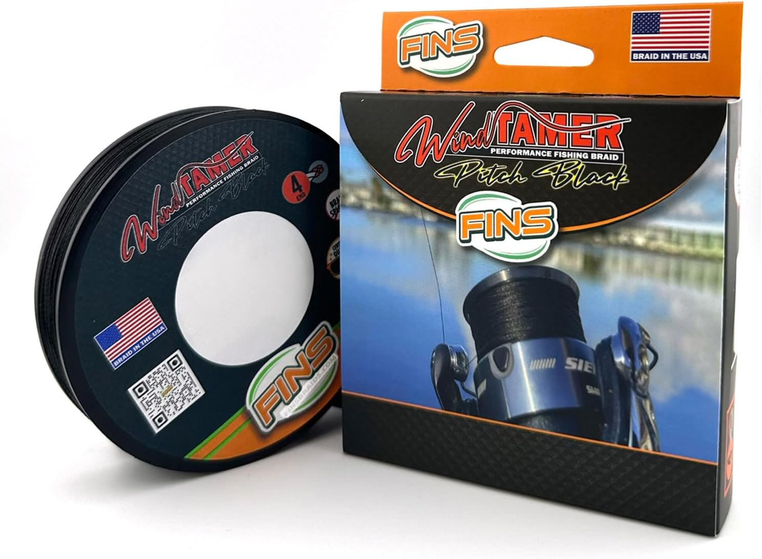 FINS Windtamer Pitch Black Braid Fishing Line - No-Fade, round 4-End Braided Line for Bass Angling, Resists Wind Knots and Twisting, Non-Bleeding