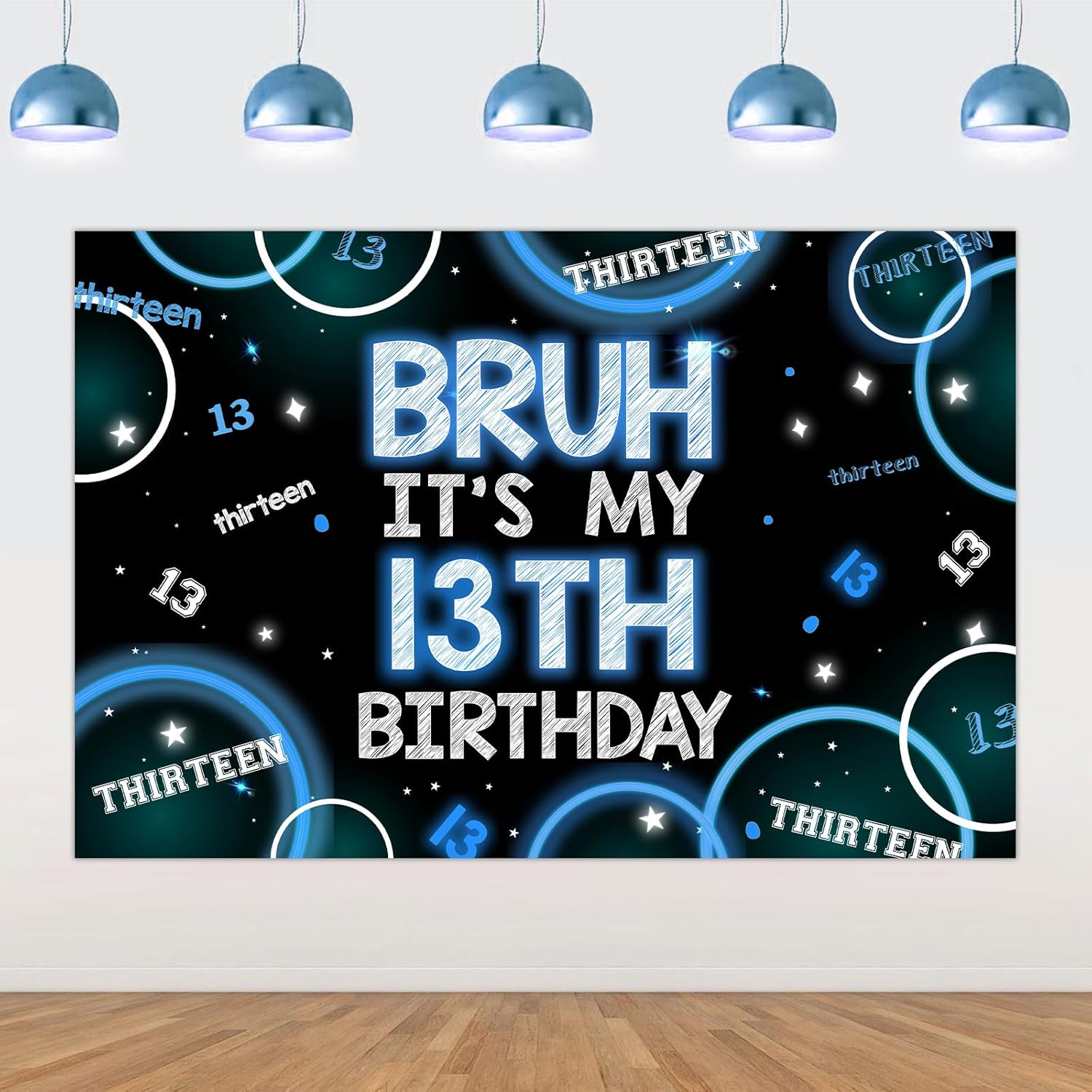 Wonmelody Bruh Its My Birthday Decor for Boy 5 * 3Ft Bruh It'S My 13Th Birthday Backdrop Banner Bruh I'M 13 Teens Birthday Party Decor It&rsquo;S My Birthday Banner Blue Black Teenager 13Th Birthday Party image number 2