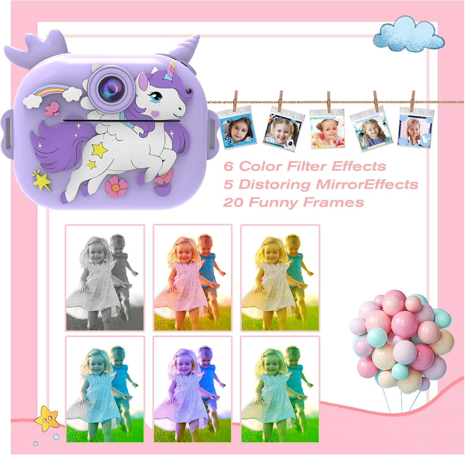 Kids Camera Instant Print,Iggdoqi Kids Digital Camera with 3 Rolls Print Paper,2.4 Inch 1080P Screen Toddler Digital Camera with 32GB TF Card for 3-12 Girls Boys Christmas Birthday Party Gift(Green) image number 2