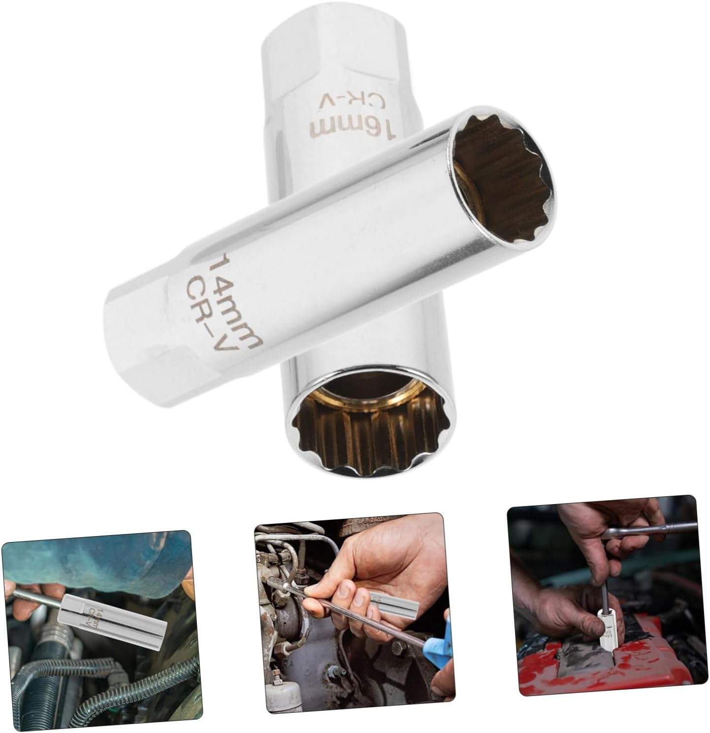 PLAFOPE Spark Plug Removal Kit 3/8 Inch Socket Wrench Set with 14Mm 16Mm Magnetic Sockets Universal Automotive Repair Tool for Car Engine Maintenance image number 1