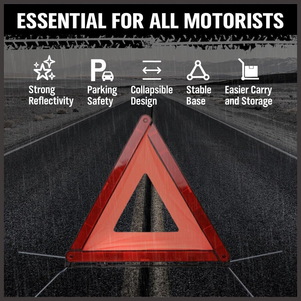 HOURSDY 3-Pack Safety Triangle Kit, Foldable Emergency Road Warning Reflector Roadside Reflective Warning Sign Emergency Car Kit with Storage Box image number 4