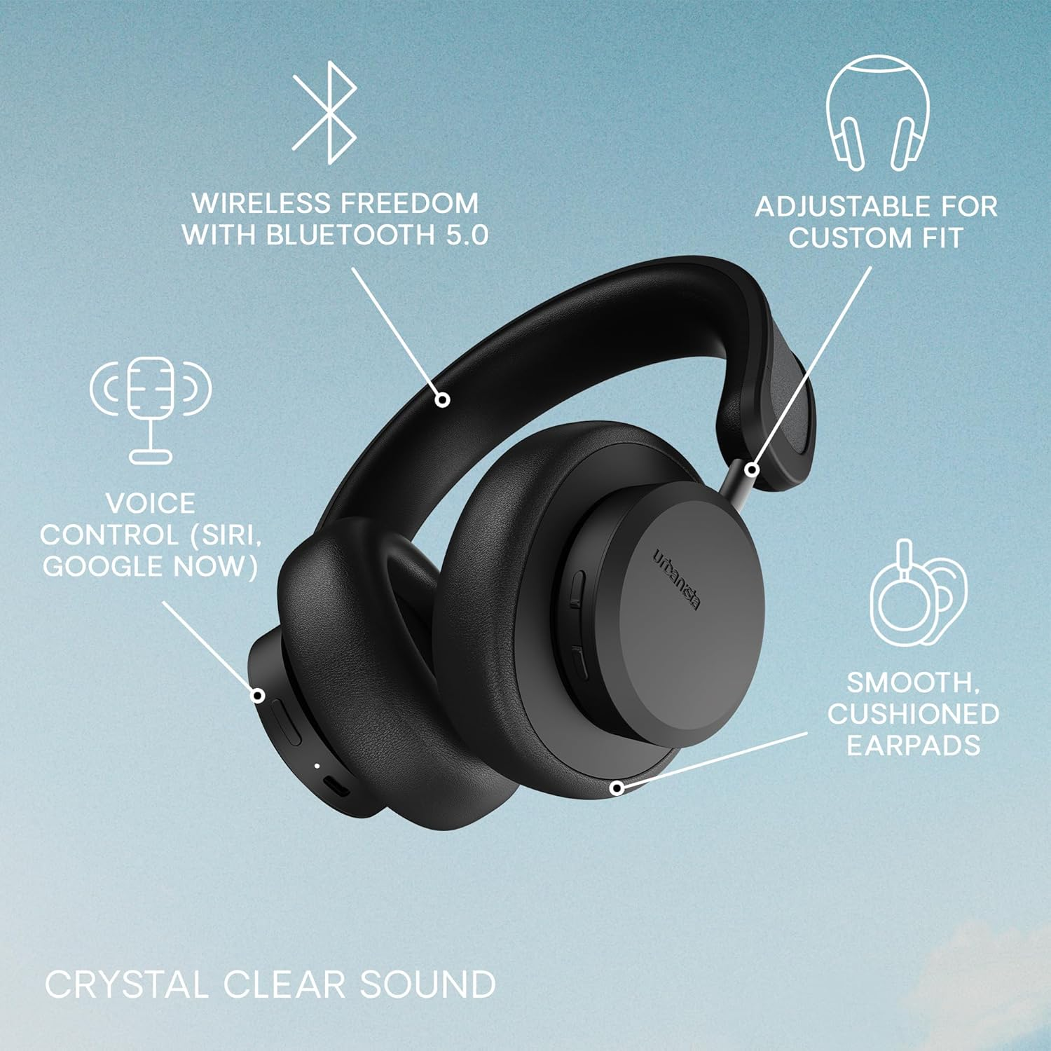 Urbanista Los Angeles Solar Powered Active Noise Cancelling Headphones with Infinite Playtime, Powerfoyle Self Charging Wireless over Ear Bluetooth 5.0 Earphones, on Ear Detection, Midnight Black - Hugo Red image number 3