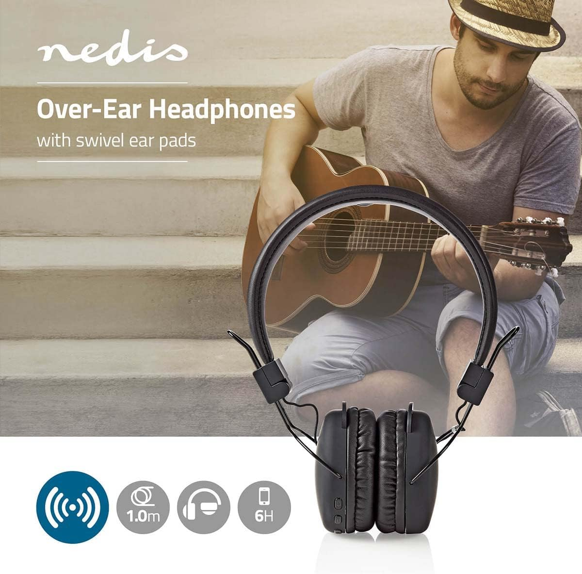 NEDIS Wireless On-Ear Headphones | Maximum Battery Play Time: 15 Hrs | Built-In Microphone | Press Control | Volume Control | Black image number 3
