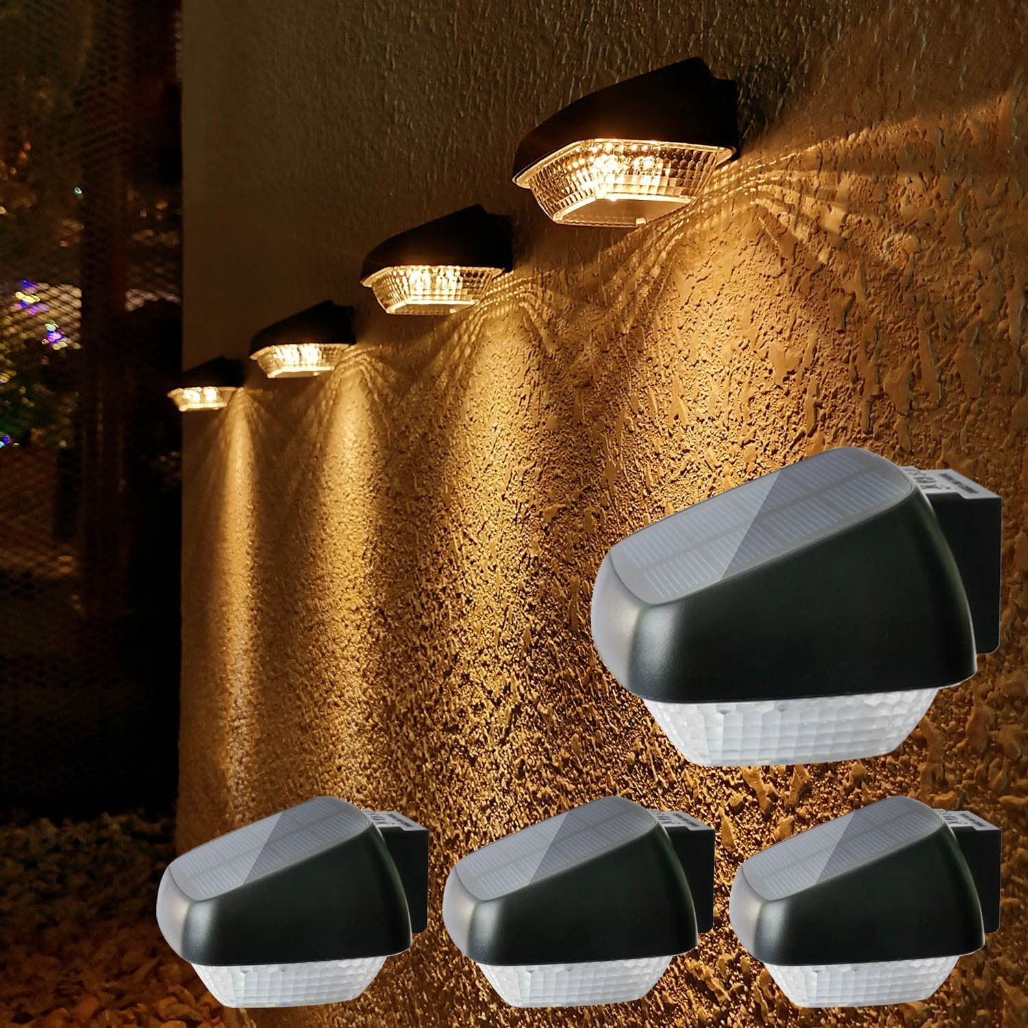 Lacasa Solar Outdoor Lights, 4 Pack Solar Fence Lights Solar Powered Step Lights Warm White 2700K, LED Solar Deck Lights Auto On/Off Waterproof IP65 Solar Wall Lights for Garden Patio Yard Stairs