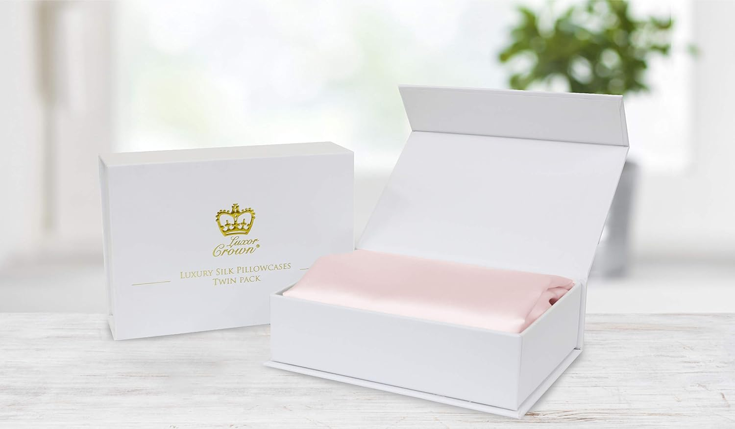 Luxor Crown Set of 2 Mulberry Silk Standard Pillowcases (White) - Blush image number 4