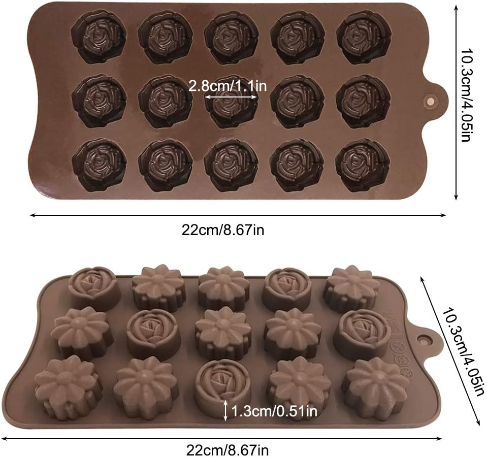 4 Pack 15 Cavity Flower Shape Silicone Molds Chocolate Candy Mold, Danzix Silicone Mold for Wedding, Festival, Parties, DIY Enthusiasts image number 3