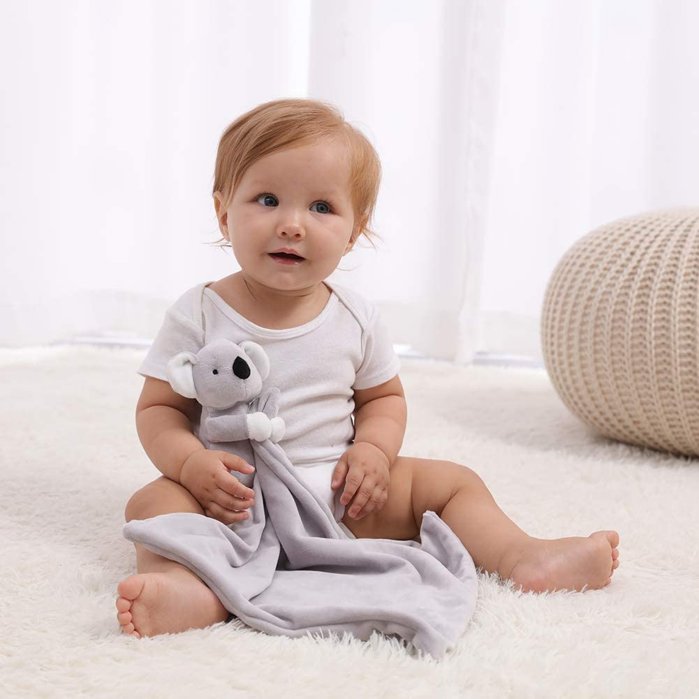 Apricot Lamb Stuffed Animals Security Blanket Gray Koala Infant Nursery Character Blanket Luxury Snuggler Plush (Gray Koala, 14 Inches) - Sn-Pig image number 3
