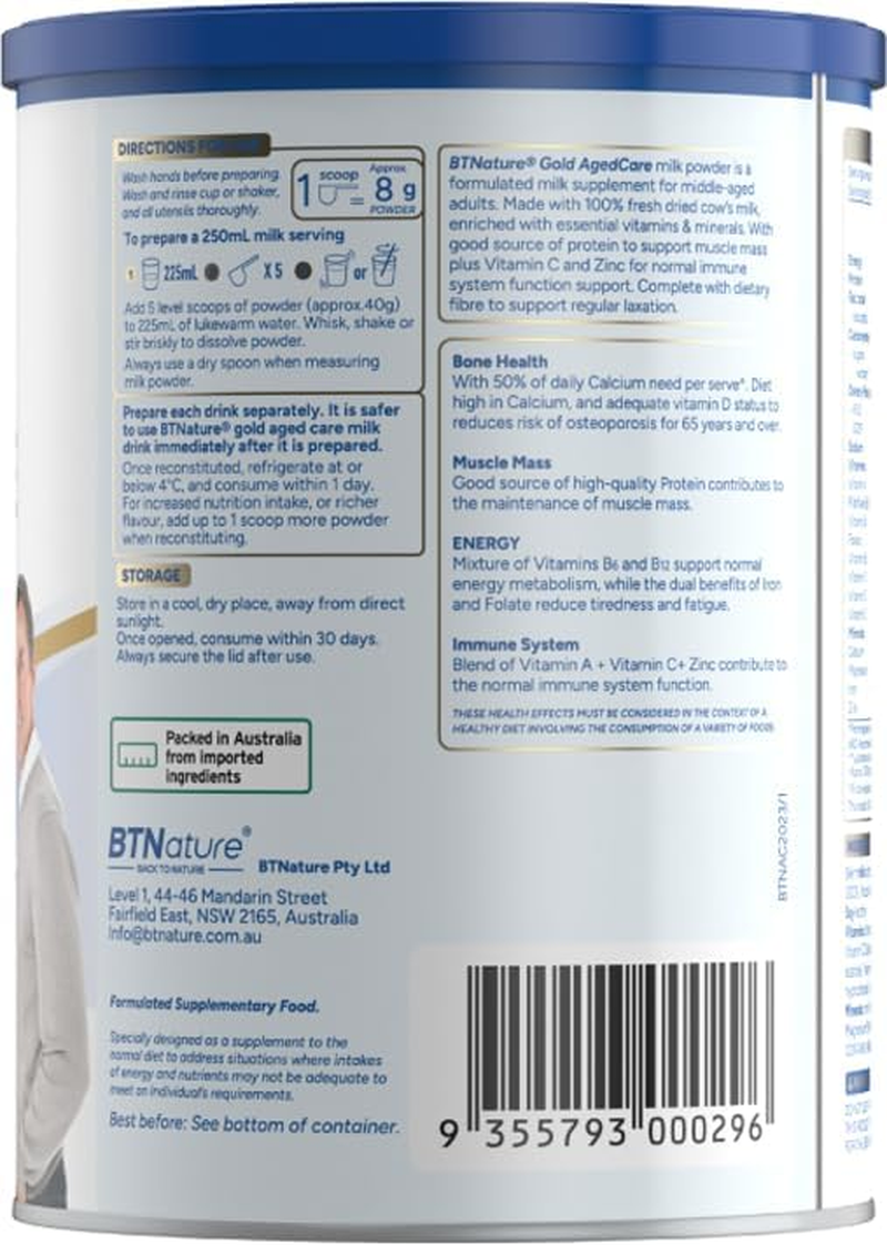Btnature Gold Agedcare Complete Nutritional Milk Powder - 800G with Essential Vitamins & Minerals image number 1