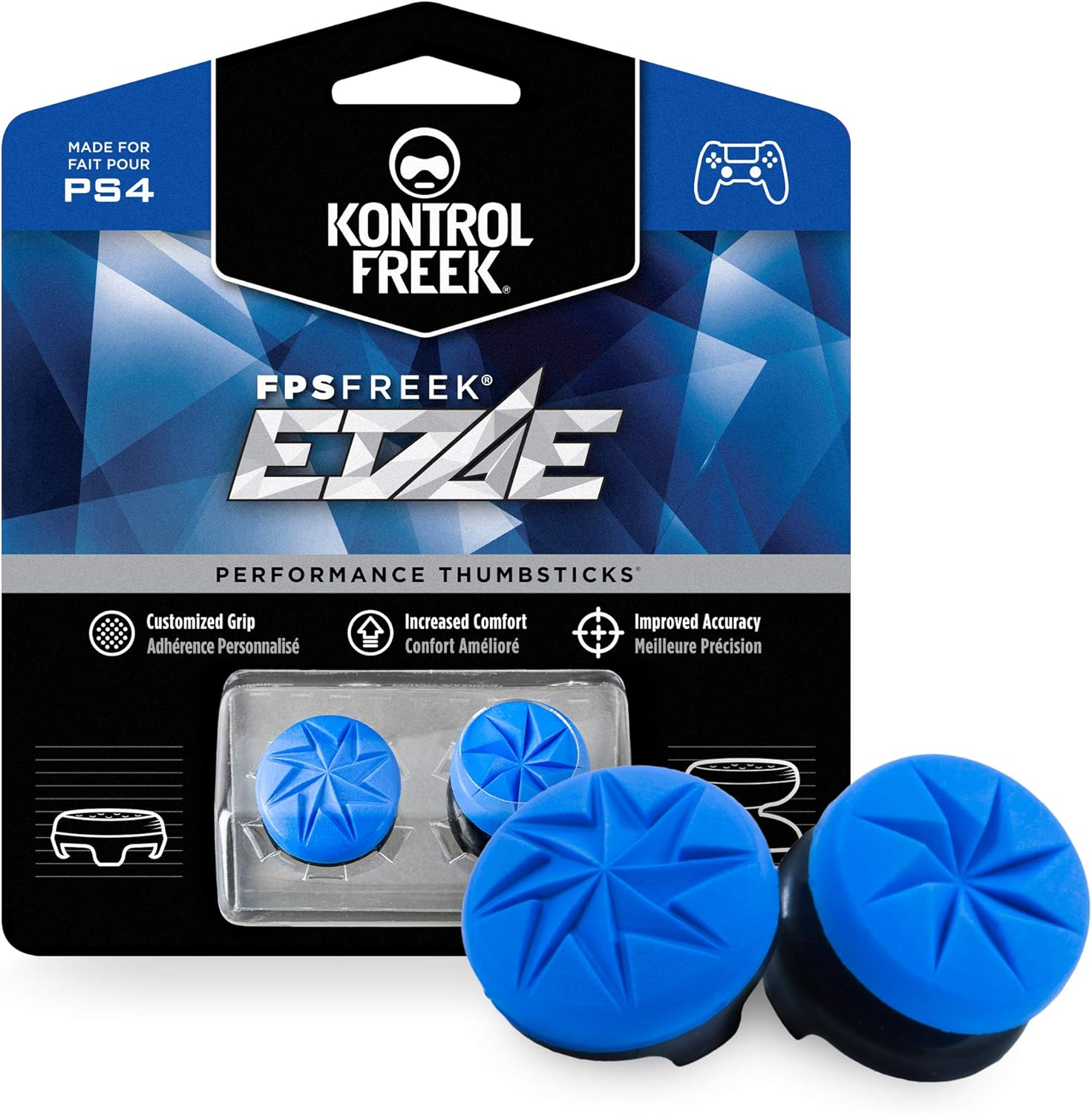 Kontrolfreek FPS Freek Edge for Playstation 4 (PS4) and Playstation 5 (PS5) | Performance Thumbsticks | 1 High-Rise Convex, 1 Low-Rise Convex | Blue image number 5
