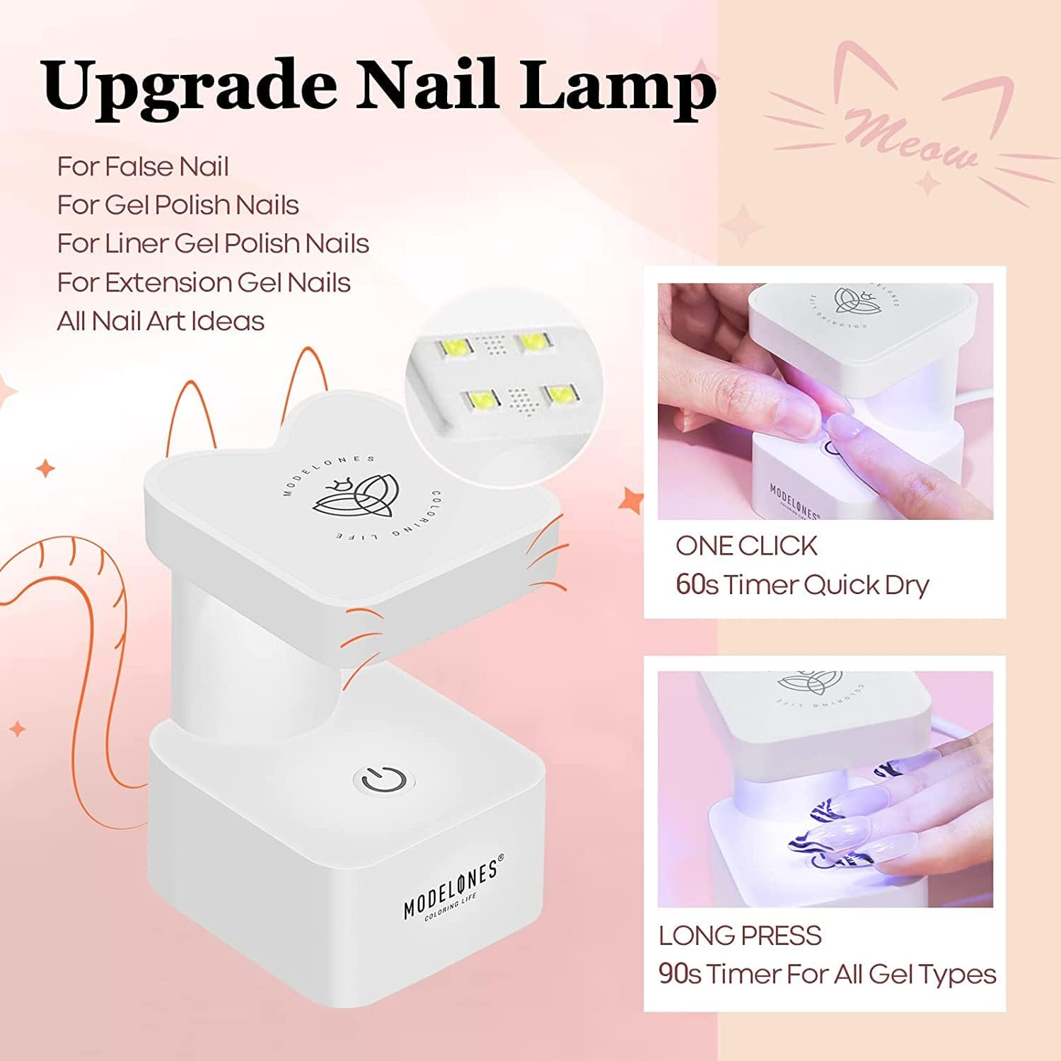 Modelones Gel X Nail Kit 500Pcs Almond Tips 4In1 Nail Glue Gel Nails Tips Portable UV/LED Lamp Salon Acrylic Nails Extension Set for Home Use - Long Coffin image number 4