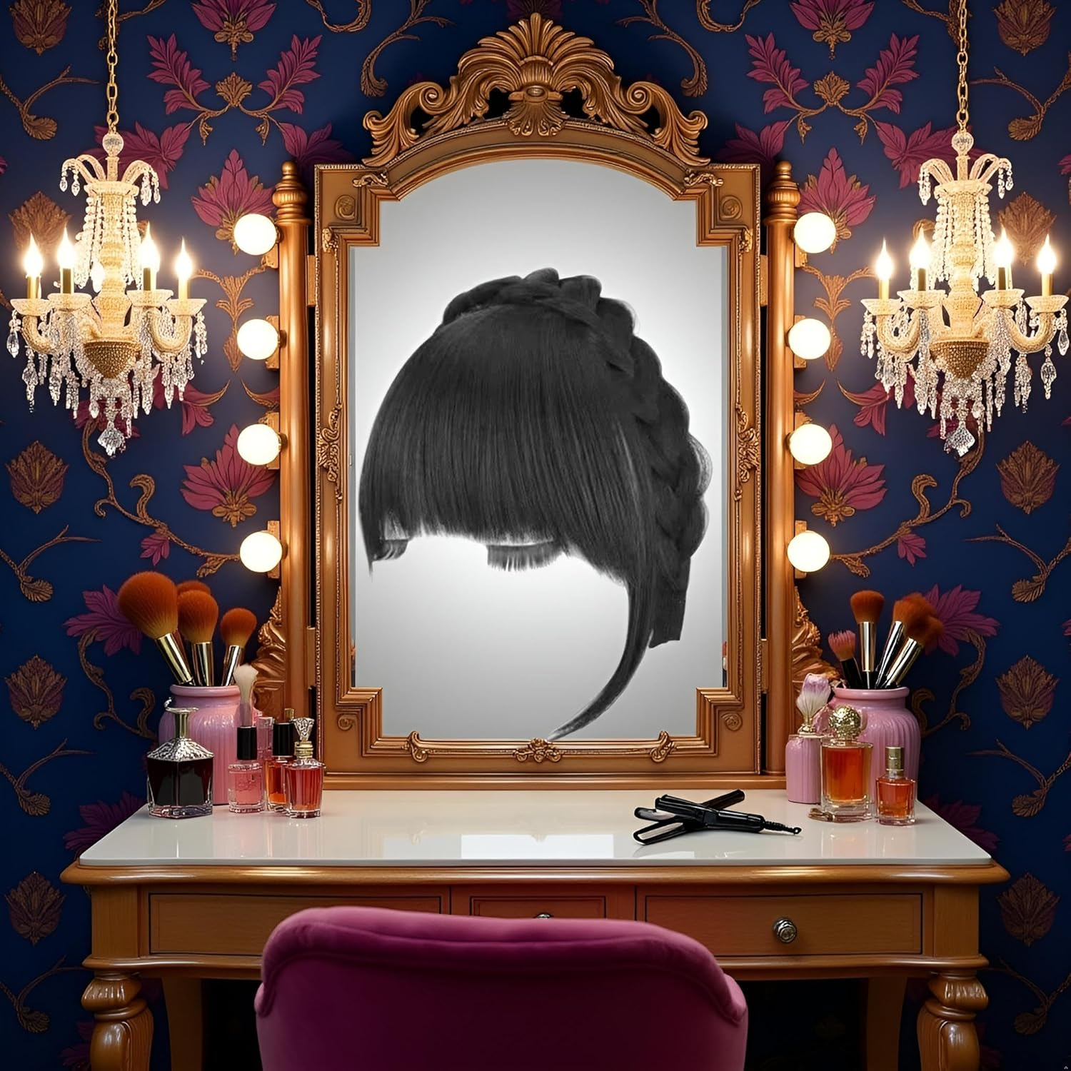 Wyjuan Black Fluffy Fake Hair Band Bangs with Sideburns, Heat Resistant Synthetic Wig, Trendy Braid Headband Hair Accessory, Invisible Band, One Size image number 3