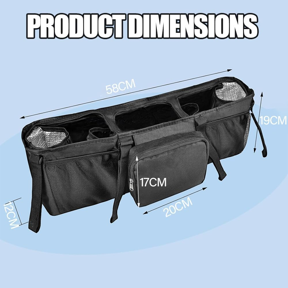Stroller Organizer for Double Strollers - Large Storage Bag with Bottle & Cup Holders, Parent Console for Side-By-Side & Jogger Strollers, Durable & Spacious Accessory image number 6