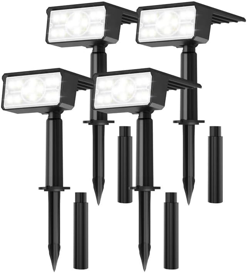 T-Sun Solar Spot Lights Outdoor, 4 Pack 49 SMD LED Cold White Landscape Spotlights Dusk to Dawn 2 Modes 2 Brightness Adjustable, IP65 Waterproof Solar Lights for Lawn Tree Patio Driveway Path