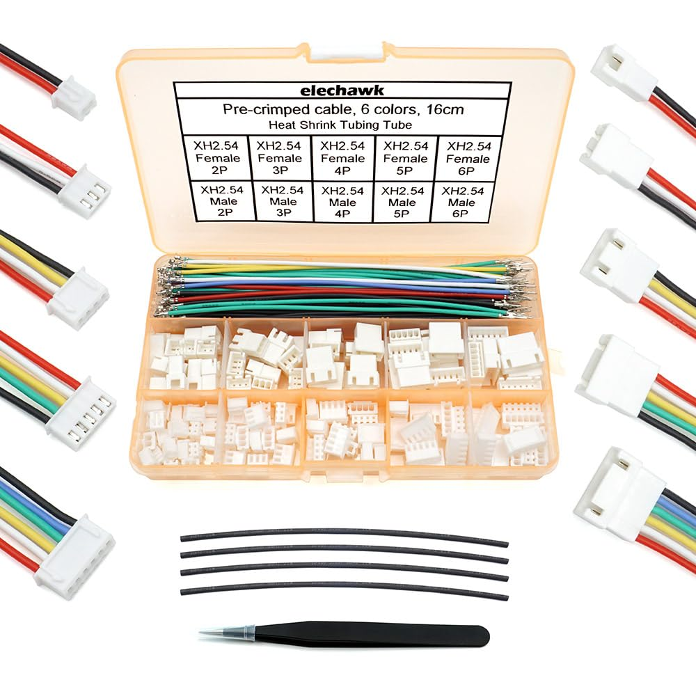 XH 2.54Mm Connector Kit - JST XH Compatible 2.5Mm Pitch Male Female Connector Sockets Plugs and 22AWG Pre-Crimped Silicone Cables Wire 2 3 4 5 6 Pin Housing image number 1