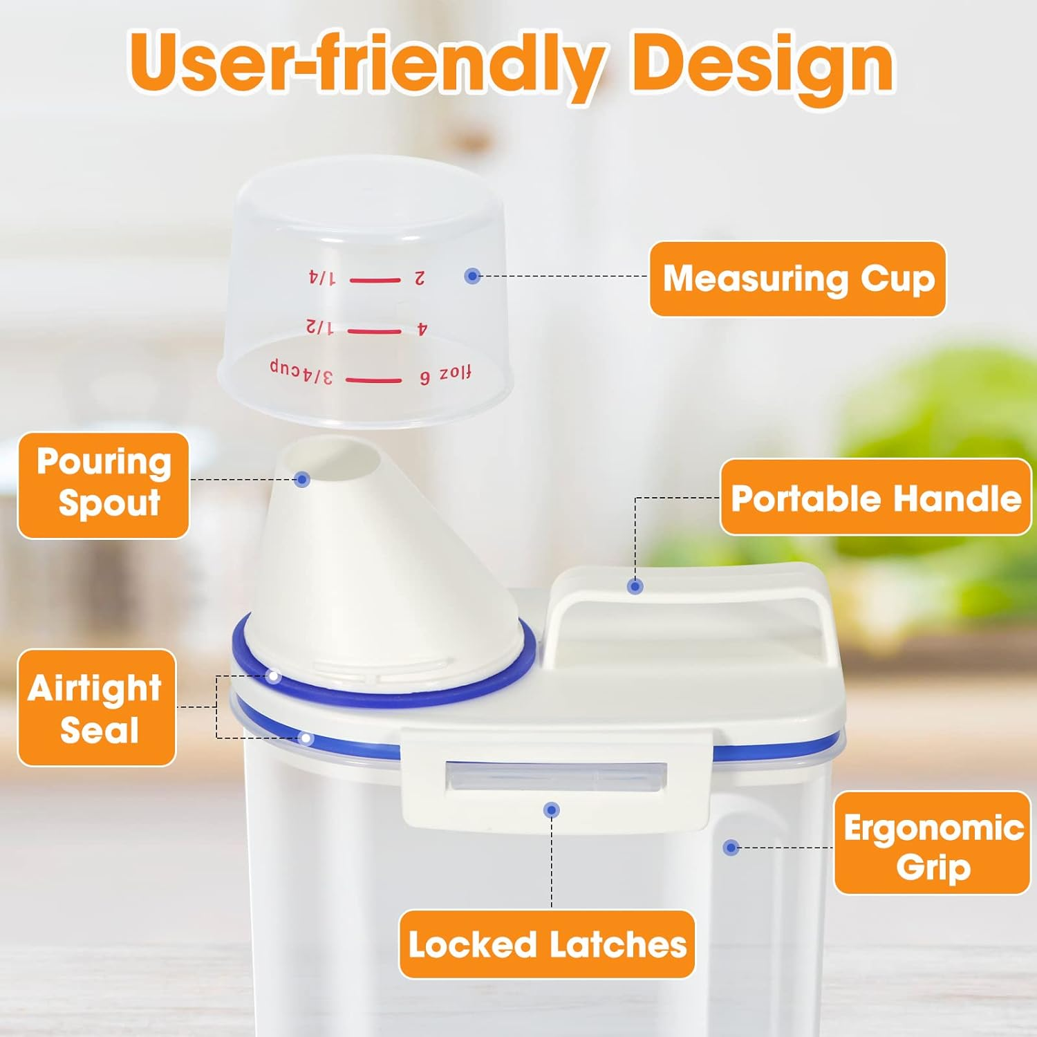 Tbmax Rice Storage Bin Cereal Containers Dispenser with BPA Free Plastic + Airtight Design + Measuring Cup + Pour Spout - 2KG Capacities of Rice Perfect for Rice Cooker - Blue image number 3