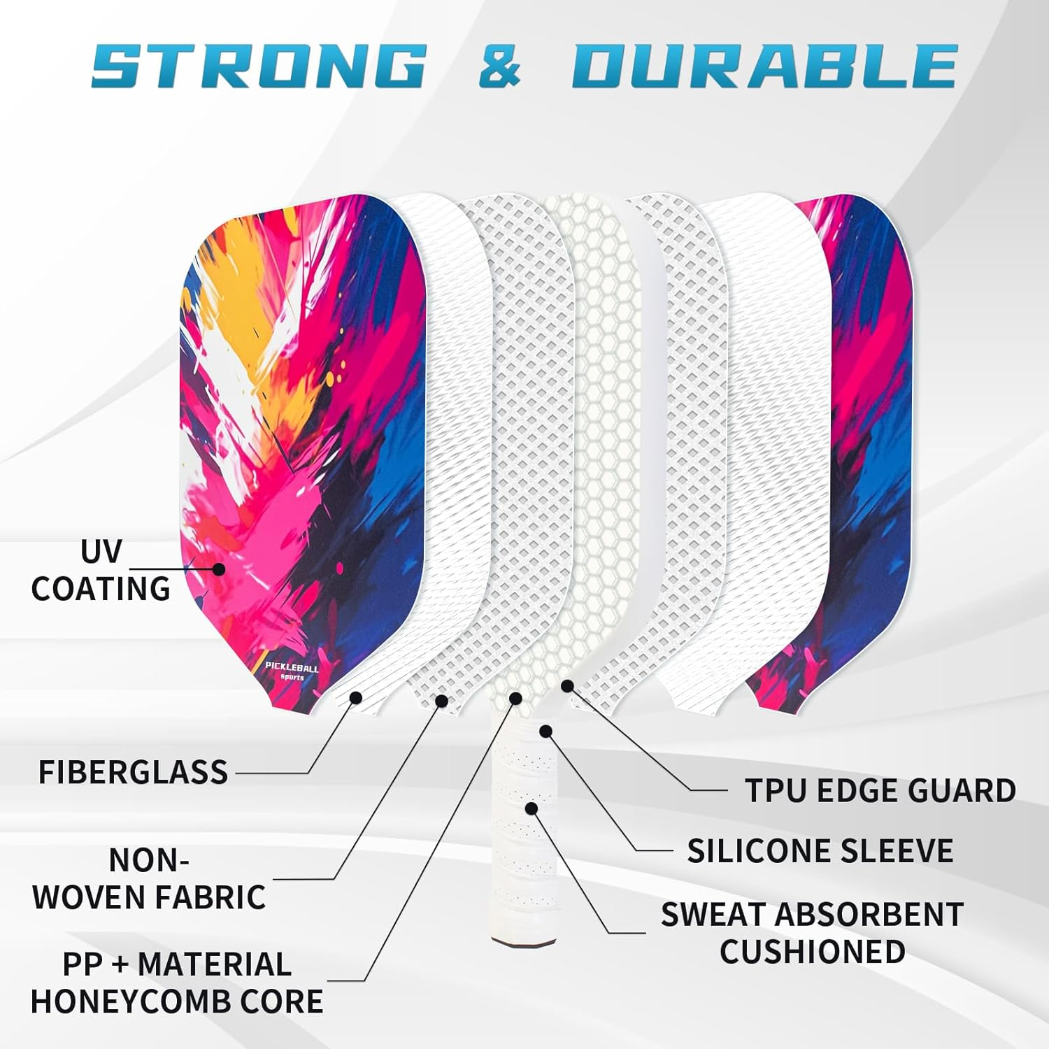 Toplive Pickleball Paddle Set of 2 - Lightweight Fiberglass Pickleball Rackets with Ergonomic Grip, Indoor & Outdoor Balls, and Carry Bag &ndash; Durable & Beginner Friendly image number 3